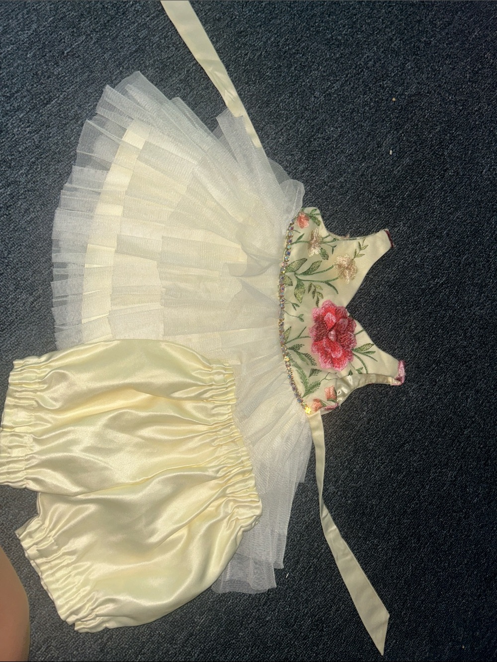 American Princess Ivory Tulle Dress with Pink Floral Embroidery